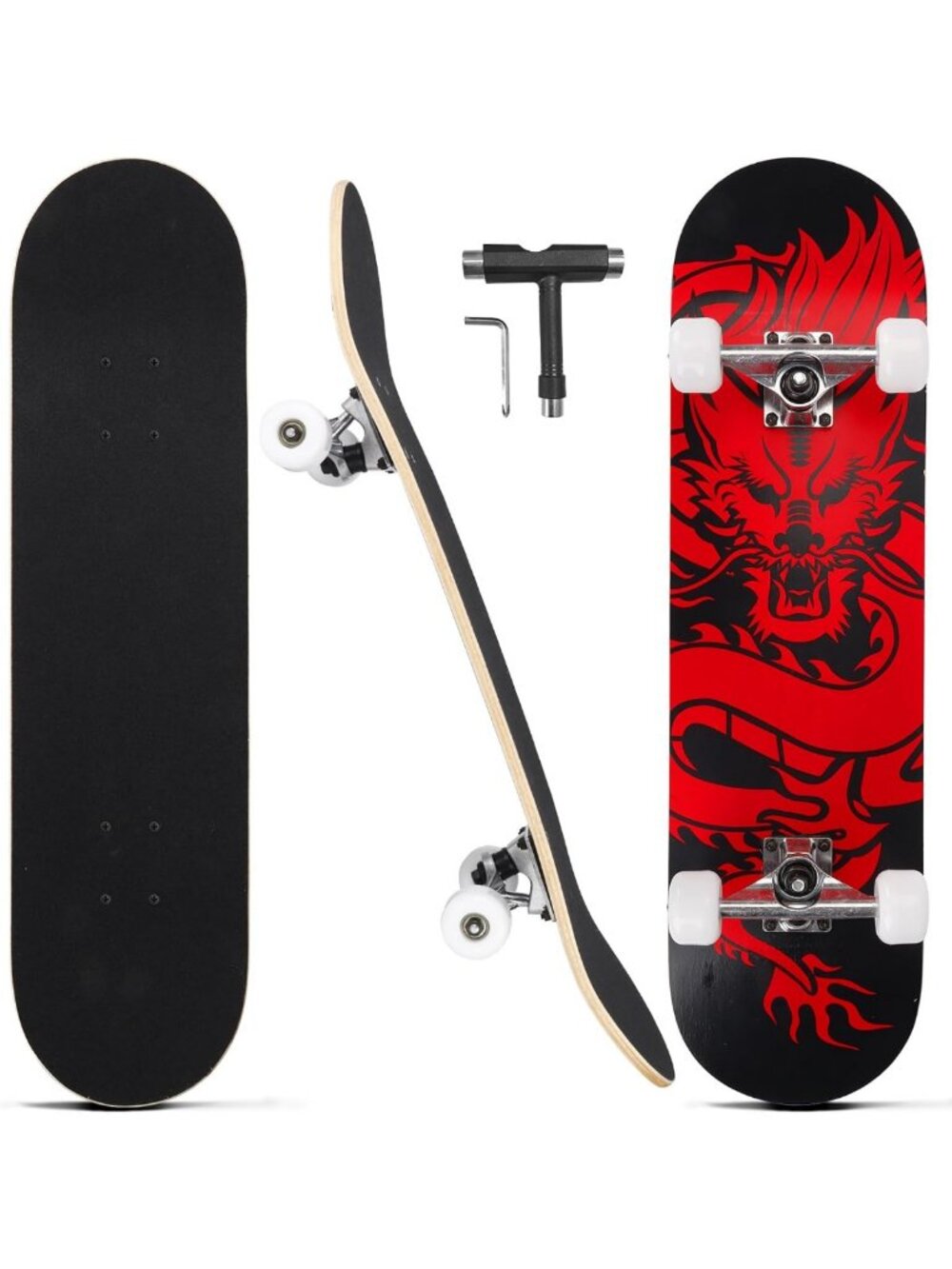 31-Inch Pro Complete Skateboard for Beginners & Kids - 7-Layer Maple, Double